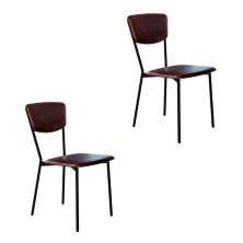 Conjunto com 2 Cadeiras Retrô Revestivemento Sintético Café e Preto