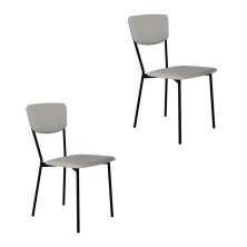 Conjunto com 2 Cadeiras Retrô Revestivemento Sintético Cinza Claro e Preto