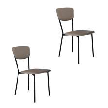 Conjunto com 2 Cadeiras Retrô Revestivemento Sintético Cinza e Preto