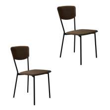 Conjunto com 2 Cadeiras Retrô Veludo Marrom e Preto