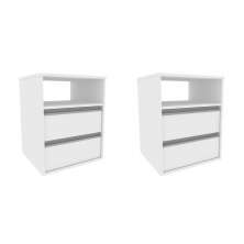 Conjunto com 2 Mesas de Cabeceira Amora 2 Gavetas Branco