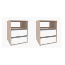 Conjunto com 2 Mesas de Cabeceira Amora 2 Gavetas Branco e Noce
