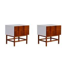 Conjunto com 2 Mesas de Cabeceira Barra 2 Gavetas Amêndoa e Branco