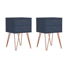 Conjunto com 2 Mesas de Cabeceira Bled 4 Gavetas Azul e Cobre