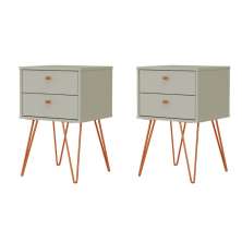Conjunto com 2 Mesas de Cabeceira Bled 4 Gavetas Off White e Cobre
