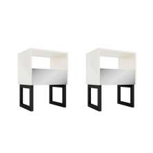 Conjunto com 2 Mesas de Cabeceira Future 2 Gavetas Off White e Preta