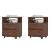 Conjunto com 2 Mesas de Cabeceira Lacy 4 Gavetas Castanho