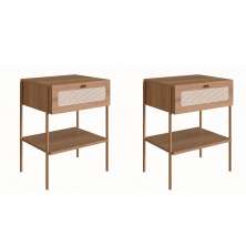 Conjunto com 2 Mesas de Cabeceira Oslo 2 Gavetas Hanover e Dourado