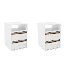 Conjunto com 2 Mesas de Cabeceira Pux Calha 4 Gavetas Branco