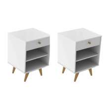 Conjunto com 2 Mesas de Cabeceira Retrô Plus 2 Gavetas Branco
