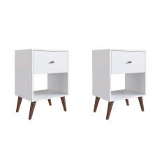 Conjunto com 2 Mesas de Cabeceira Romena 2 Gavetas Branco