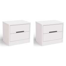 Conjunto com 2 Mesas de Cabeceira S 2 Gavetas Branco
