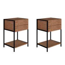 Conjunto com 2 Mesas de Cabeceira Steel Quadra 4 Gavetas Indústrial Vermont e Preto