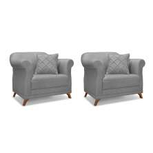 Conjunto com 2 Poltronas Abruzzo Linho Cinza