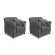 Conjunto com 2 Poltronas Abruzzo Suede Cinza