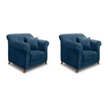 Conjunto com 2 Poltronas Abruzzo Veludo Azul Marinho