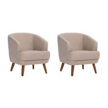 Conjunto com 2 Poltronas Betania Linho Aveia e Madeira