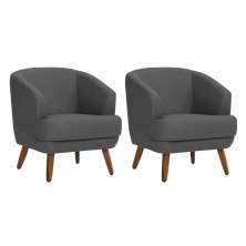 Conjunto com 2 Poltronas Betania Linho Mescla Chumbo e Madeira
