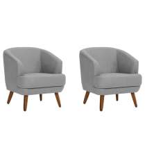 Conjunto com 2 Poltronas Betania Linho Mescla Elefante e Madeira