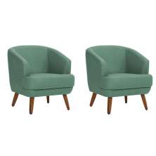 Conjunto com 2 Poltronas Betania Linho Mescla Verde Salvia e Madeira