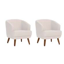 Conjunto com 2 Poltronas Betania Linho Pérola e Madeira
