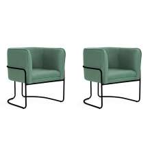 Conjunto com 2 Poltronas Betina Linho Mescla Verde Salvia e Preta