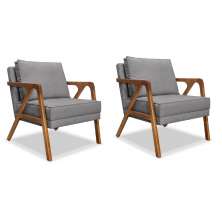 Conjunto com 2 Poltronas Laura Linho Cinza