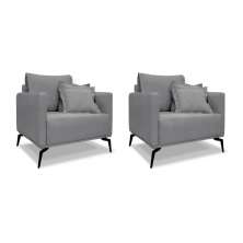 Conjunto com 2 Poltronas Lazio Linho Cinza