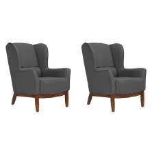 Conjunto com 2 Poltronas Milena Linho Mescla Chumbo e Madeira