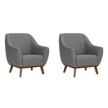 Conjunto com 2 Poltronas Paloma Linho Mescla Cinza e Castanho