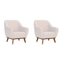 Conjunto com 2 Poltronas Paloma Linho Pérola e Castanho