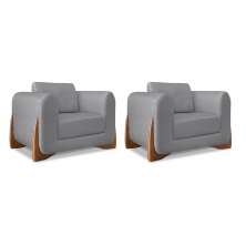 Conjunto com 2 Poltronas Yves Linho Cinza