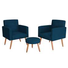Conjunto com 2 Poltronas e 1 Puff Dallas Veludo Petróleo