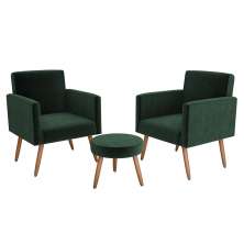 Conjunto com 2 Poltronas e 1 Puff Dallas Veludo Verde