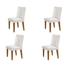 Conjunto com 4 Cadeiras Bari Veludo Pérola e Capuccino