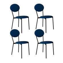 Conjunto com 4 Cadeiras Elipse Poliéster Azul e Preto
