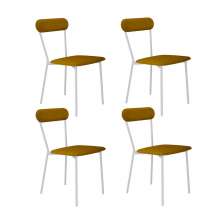 Conjunto com 4 Cadeiras Emília Poliéster Amarelo e Branco
