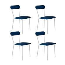 Conjunto com 4 Cadeiras Emília Poliéster Azul e Branco