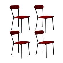 Conjunto com 4 Cadeiras Emília Poliéster Vermelho e Preto