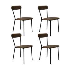 Conjunto com 4 Cadeiras Emília Veludo Marrom e Preto