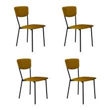Conjunto com 4 Cadeiras Retrô Poliéster Amarelo e Preto