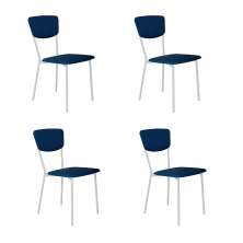 Conjunto com 4 Cadeiras Retrô Poliéster Azul e Branco