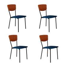 Conjunto com 4 Cadeiras Retrô Poliéster Azul e Caramelo