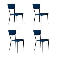 Conjunto com 4 Cadeiras Retrô Poliéster Azul e Preto