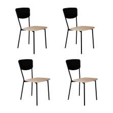 Conjunto com 4 Cadeiras Retrô Poliéster Preto e Areia
