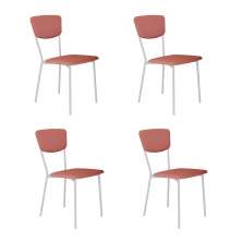 Conjunto com 4 Cadeiras Retrô Poliéster Rosa e Branco