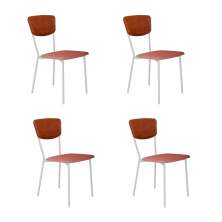 Conjunto com 4 Cadeiras Retrô Poliéster Rosa e Caramelo com Branco