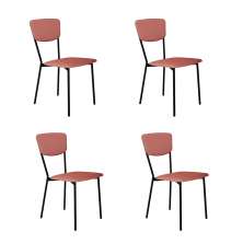 Conjunto com 4 Cadeiras Retrô Poliéster Rosa e Preto