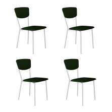 Conjunto com 4 Cadeiras Retrô Poliéster Verde Musgo e Branco