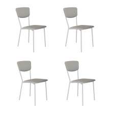 Conjunto com 4 Cadeiras Retrô Revestimento Sintético Cinza Claro e Branco